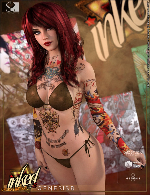 Inked Vol.13: unLUCKY Tattoos for Genesis 8 Female(s)
