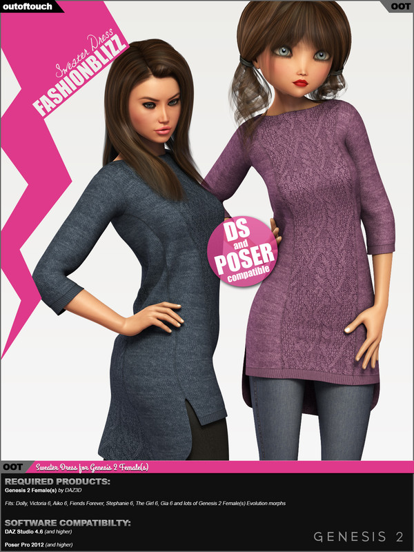 Fashion Blizz – Sweater Dress for Genesis 2 Female(s)