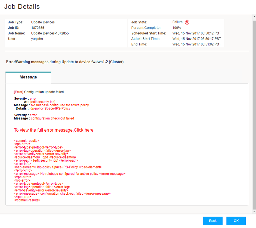 Juniper SRX Commnit Error "No rulebase configured for active policy"