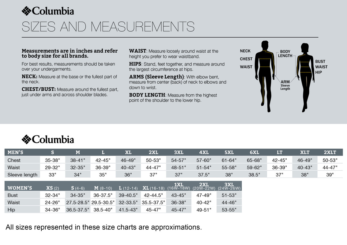 Columbia Size Guide.