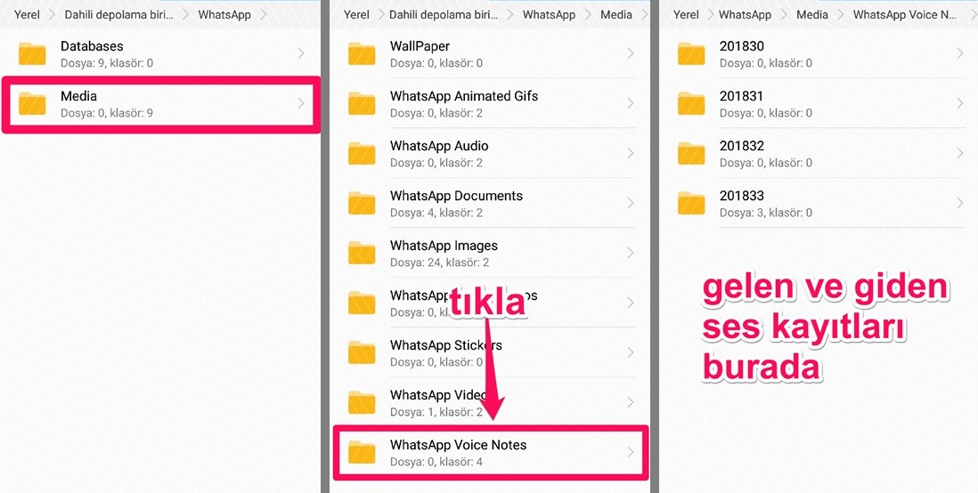 whatsapp gelen ses kayıtları