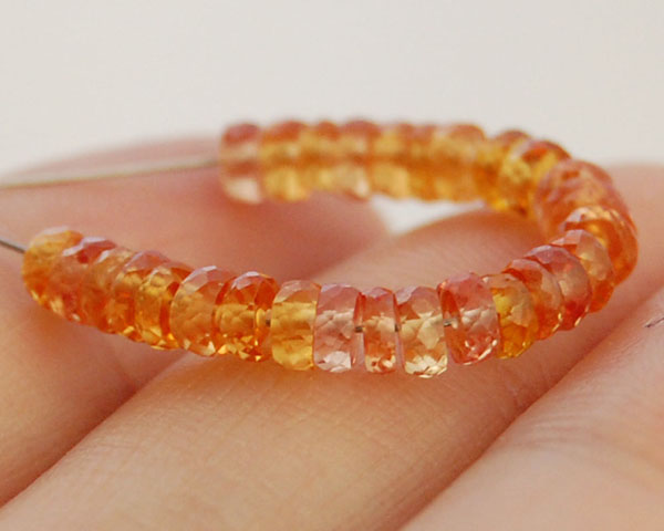 3mm AAA Natural Orange Sapphire Faceted Rondelle Wheel Gemstone Beads