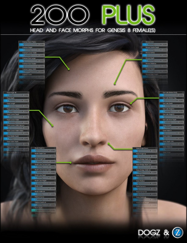 200 Plus Head and Face Morphs for Genesis 8 Female(s)