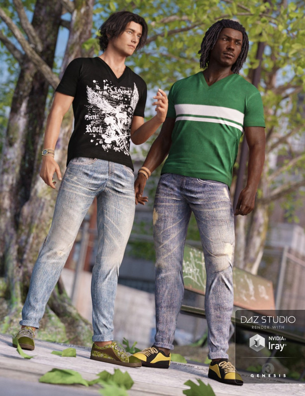 V-Neck T-Shirt and Jeans Outfit Textures