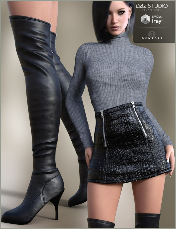 Leather Skirt Outfit for Genesis 3 Female(s)