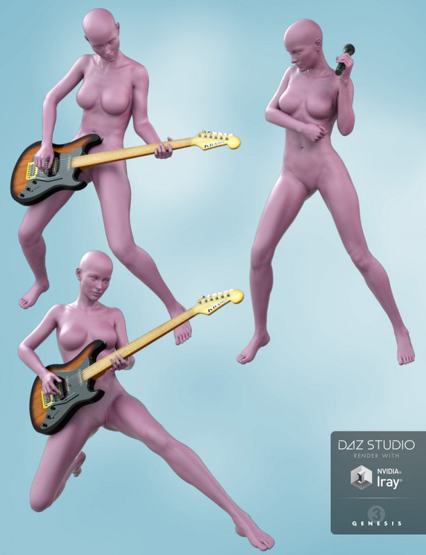 Guitar and Microphone with Poses for Genesis 8 Female and Victoria 8