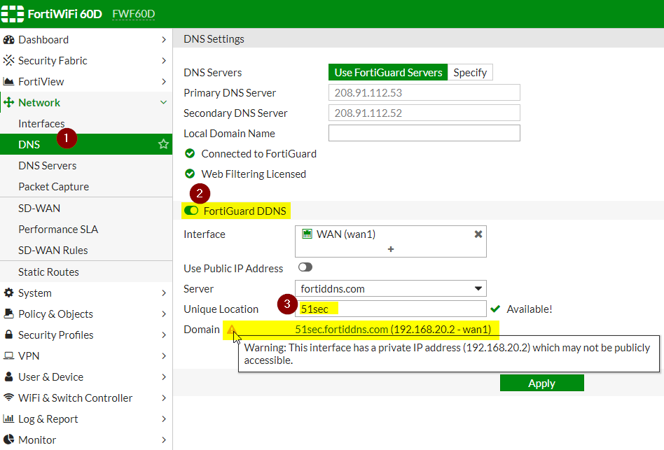 Configure Fortigate DDNS with free DDNS service noip.net