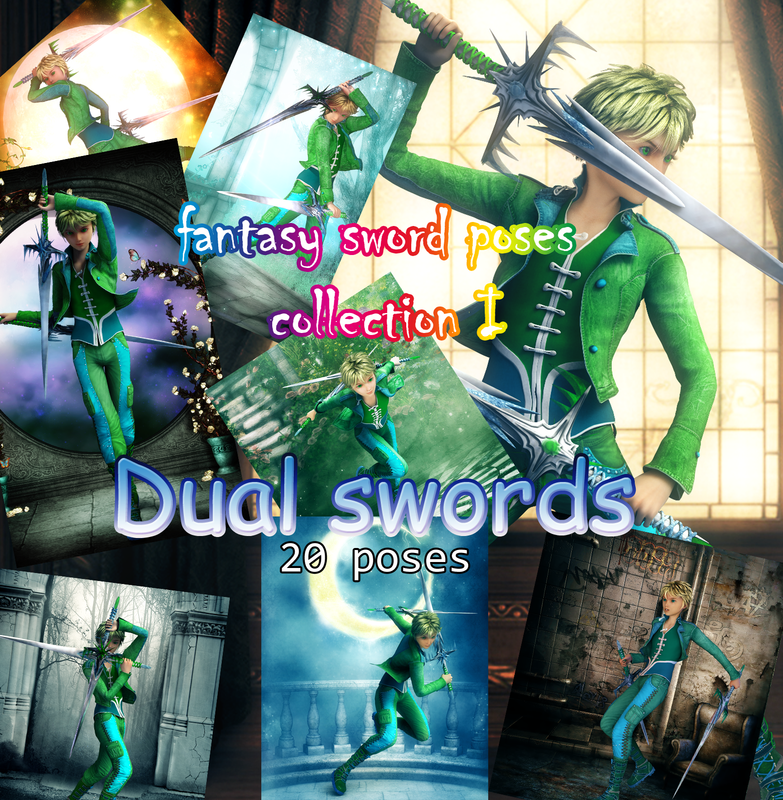 Fantasy Anime Poses I _ Dual swords_ for G2
