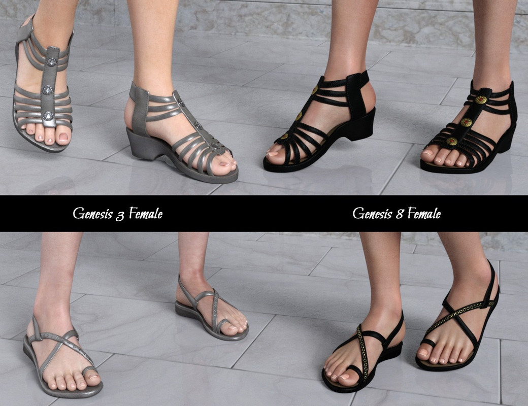 Patchwork Shoes: Sandals 1 & 2 for Genesis 3 Female(s) and Genesis 8 Female(s)